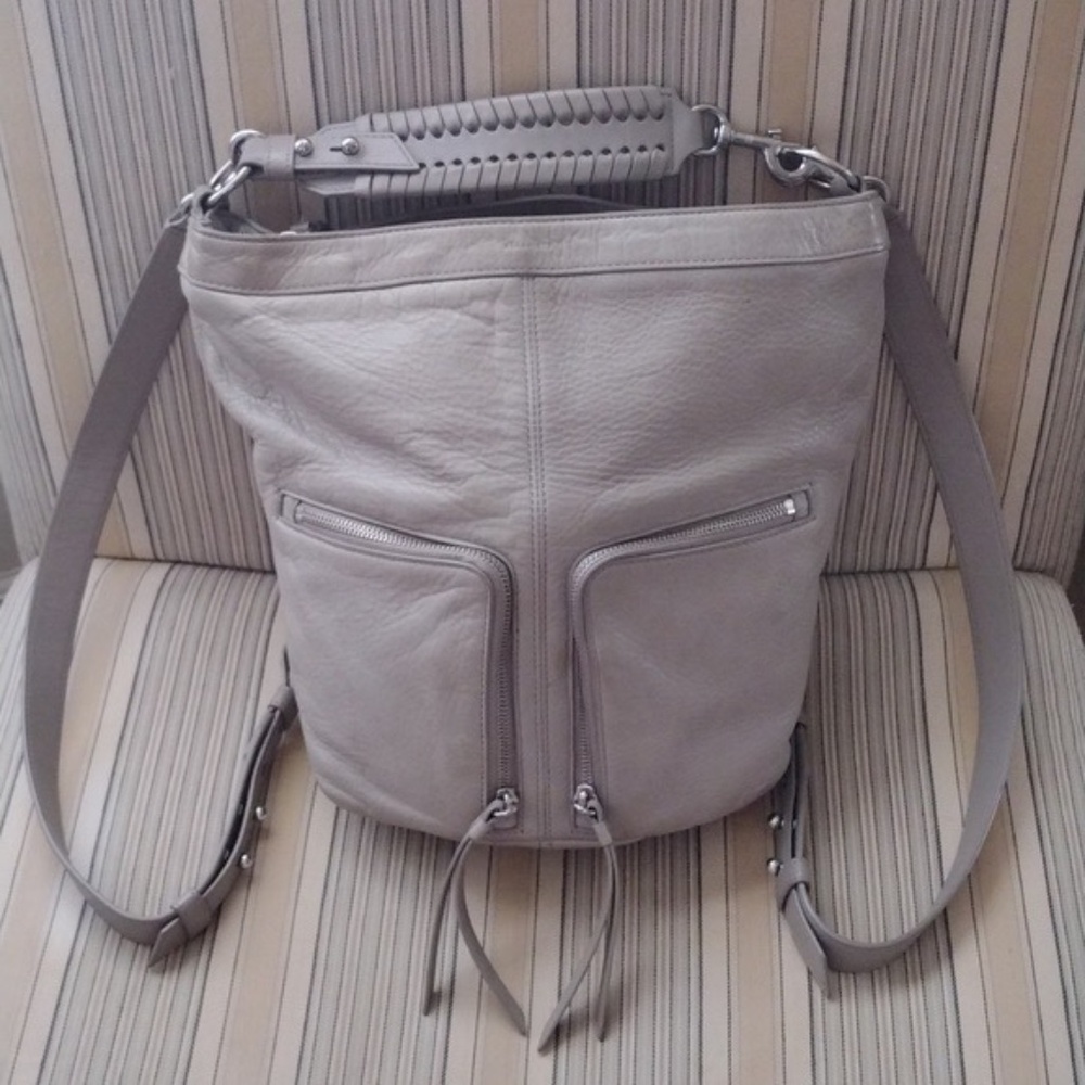 AllSaints Fetch convertible gray leather backpack